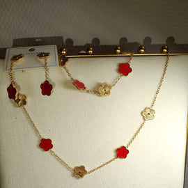 parure de bijoux trèfle rouge doré